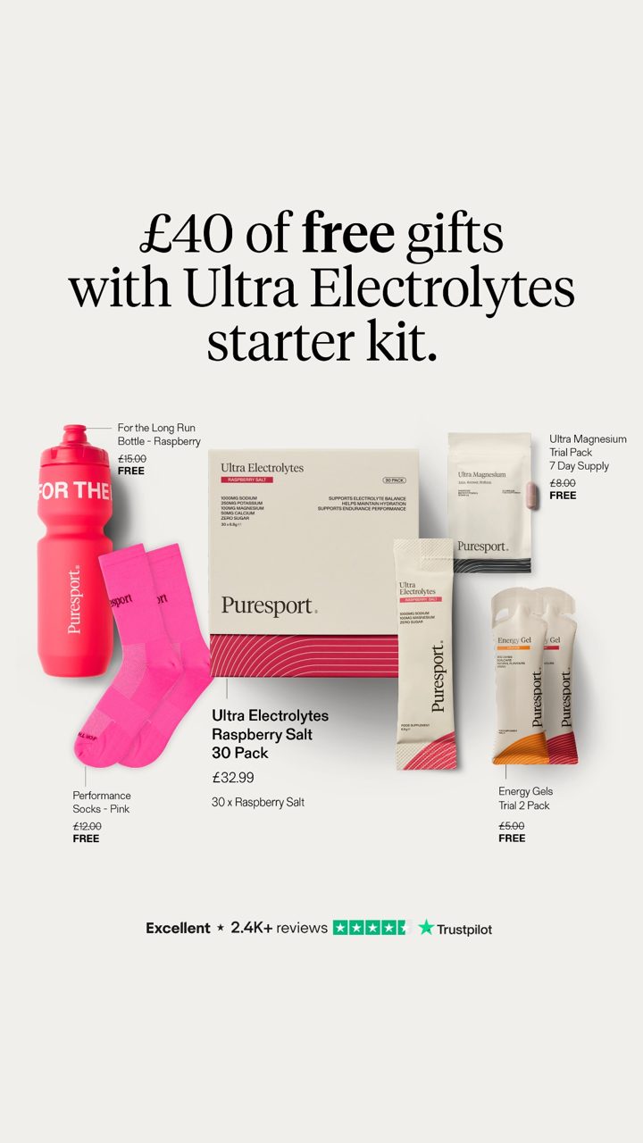 Puresport ad. Angle: Starter kit 55% off: every included item priced, then "Free"