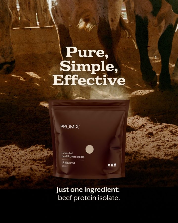 Promix ad. Angle: Beef protein, nothing else; it sold out for a reason