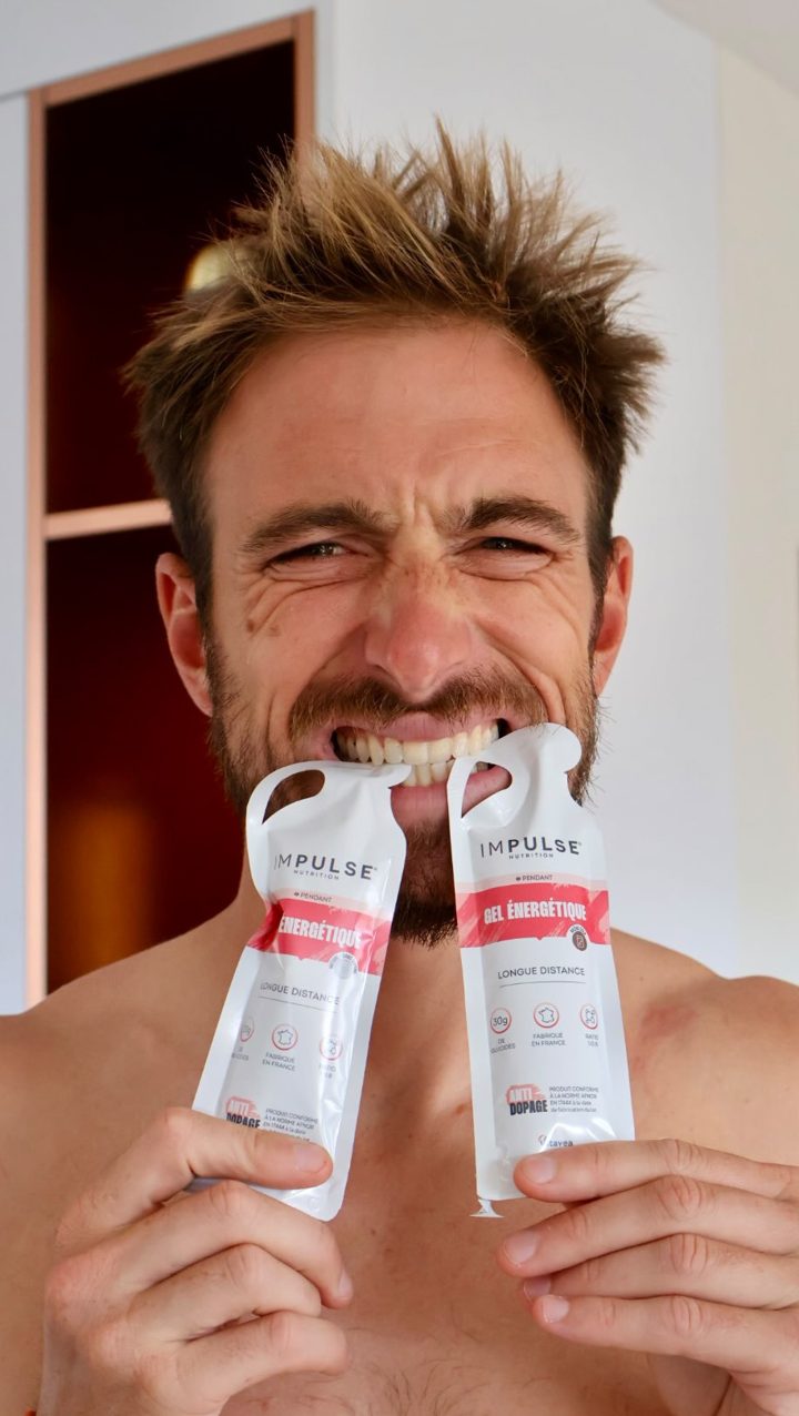 Impulse Nutrition ad. Angle: 9 days before UTMB: my nutrition plan, one gel every 45 minutes