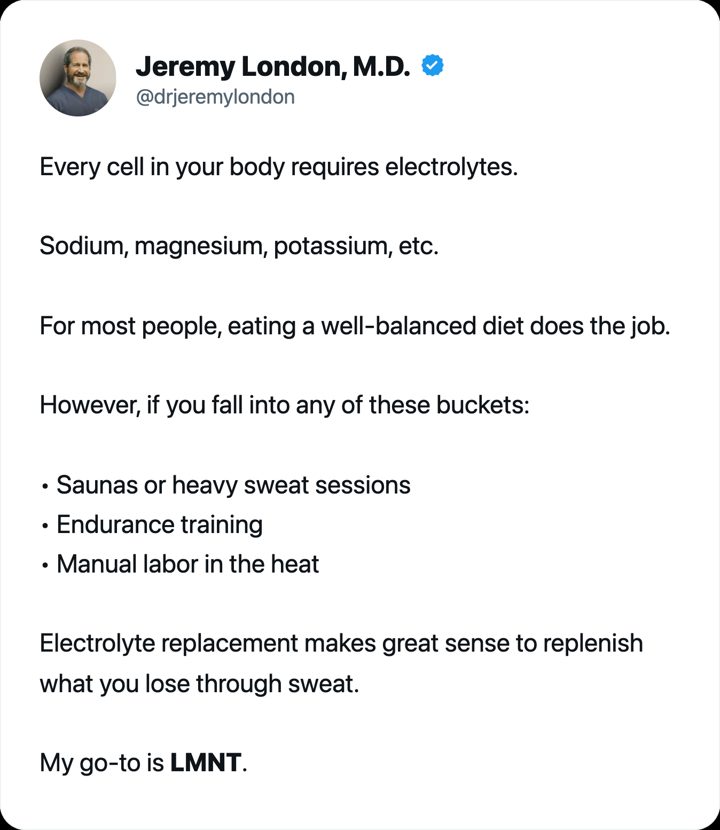LMNT ad. Angle: A doctor's post: my go-to is this