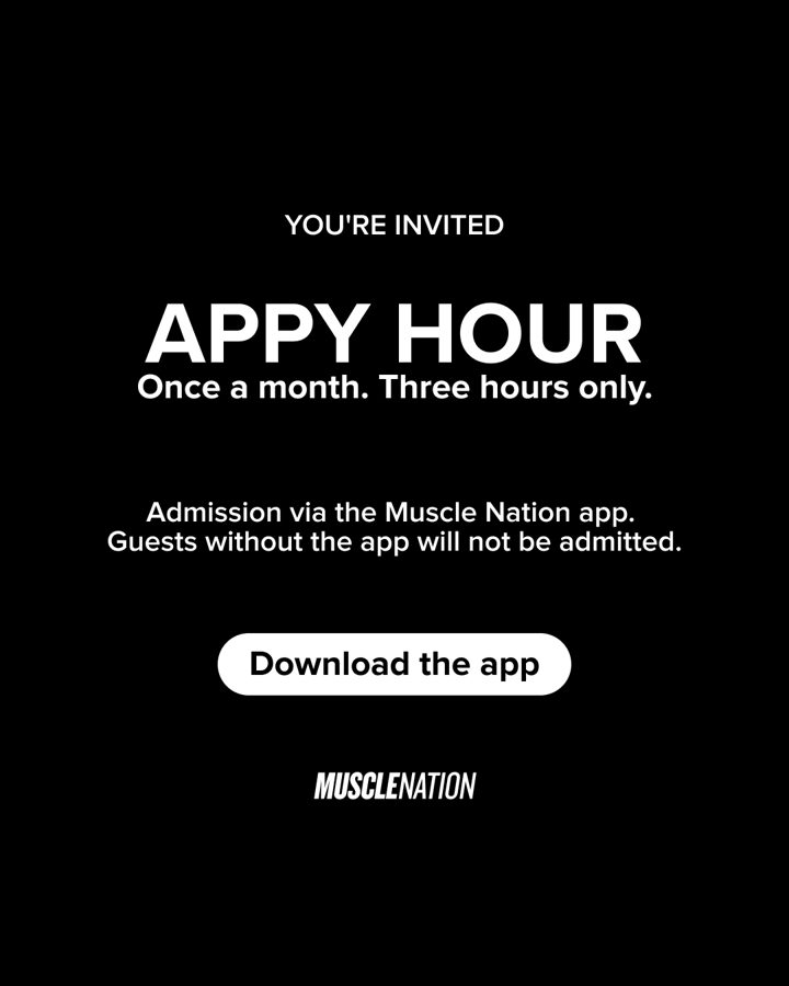 Muscle Nation ad. Angle: First app order? 20% off, no fine print