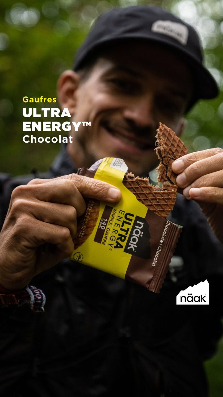 Näak ad. Angle: Energy waffle with the right carb/protein ratio to avoid sugar crashes