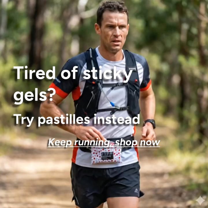 FTP Endurance Fuel ad. Angle: Tired of sticky gels? Try pastilles instead