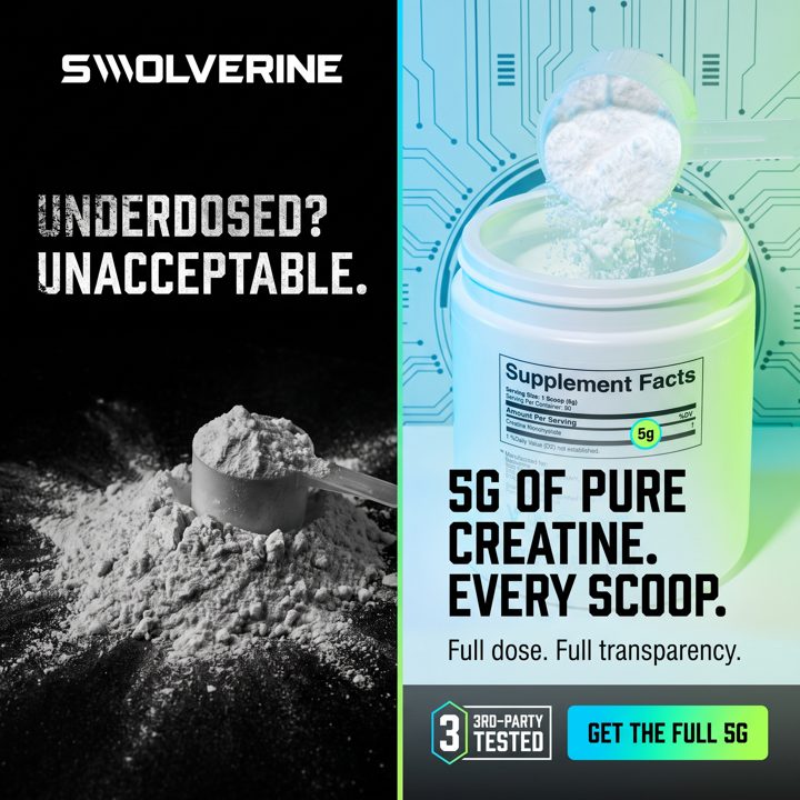 Swolverine ad. Angle: Underdosed? Unacceptable.