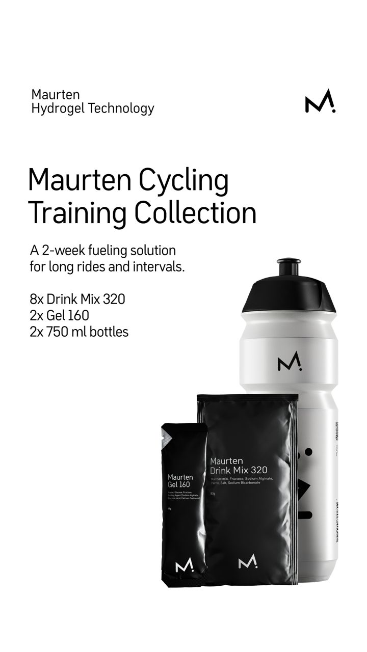 Maurten ad. Angle: A two-week fuelling kit for long rides