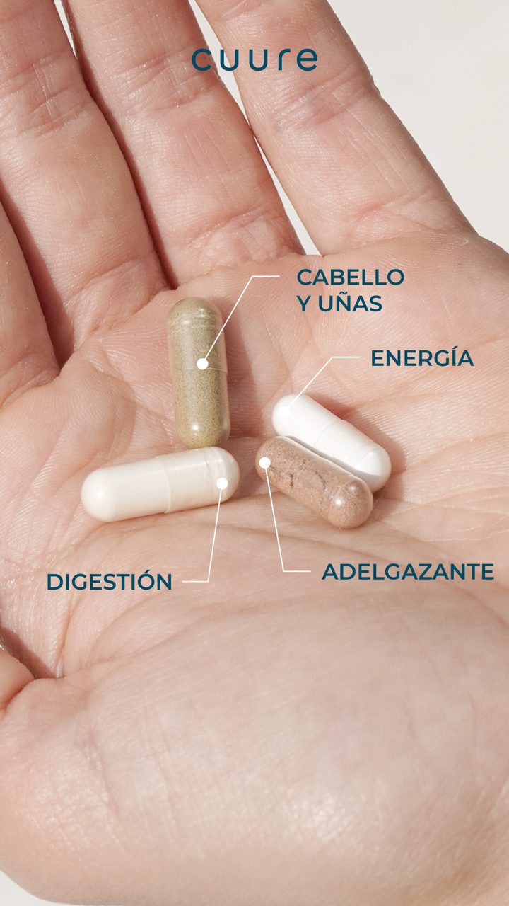 Cuure ad. Angle: Your personalised supplement routine, in one hand