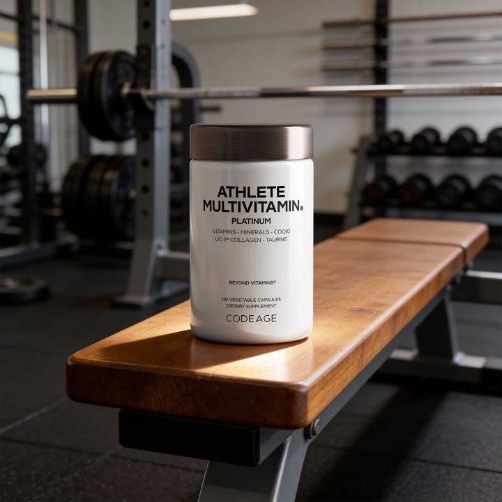 Codeage ad. Angle: Built for every arena: the serious athlete's multivitamin