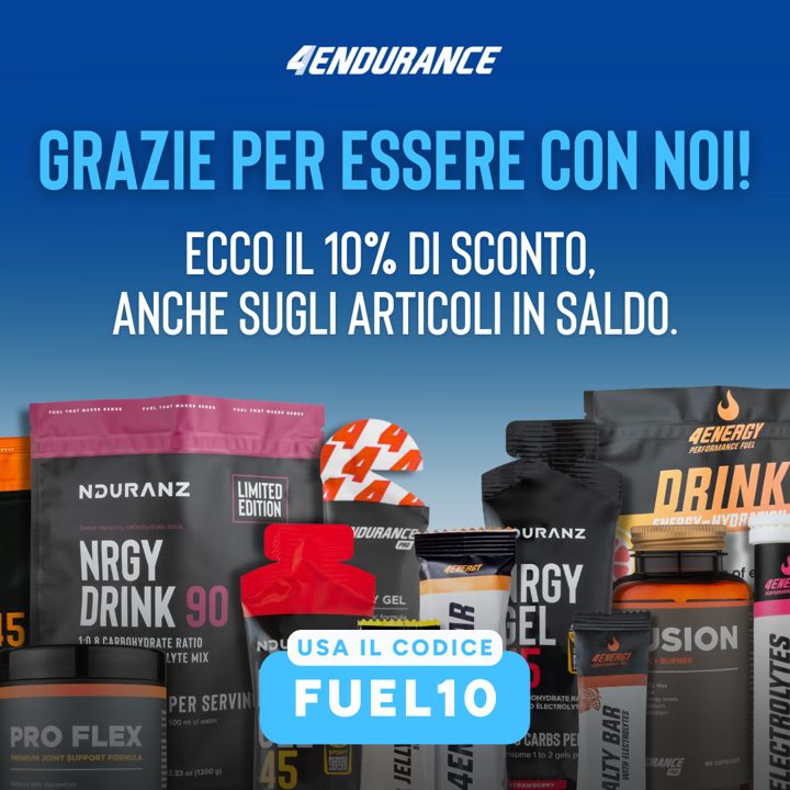 4Endurance ad. Angle: Time to stock up: 10% off, selected by 200,000 athletes