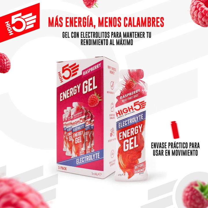HIGH5 ad. Angle: "Up to 70% of athletes cramp from lack of salts": a gel with electrolytes