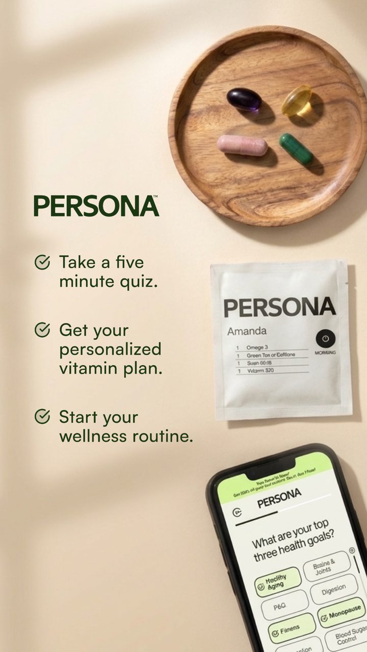 Persona Nutrition ad. Angle: Your custom vitamins, pre-packed by day