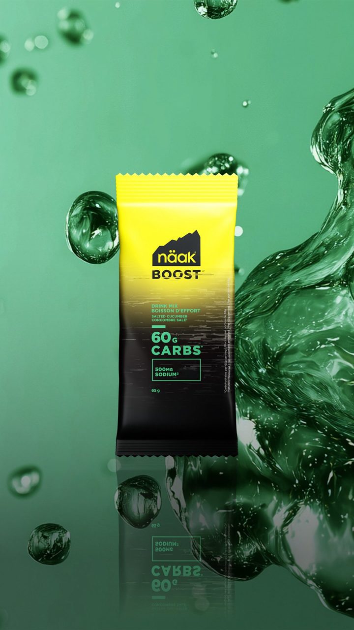 Näak ad. Angle: Salted cucumber drink mix for high-sweat conditions: 60 g carbs, 500 mg sodium