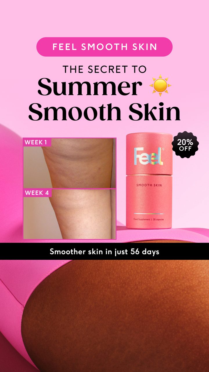 Feel ad. Angle: Smoother-looking skin in 56 days, from a supplement