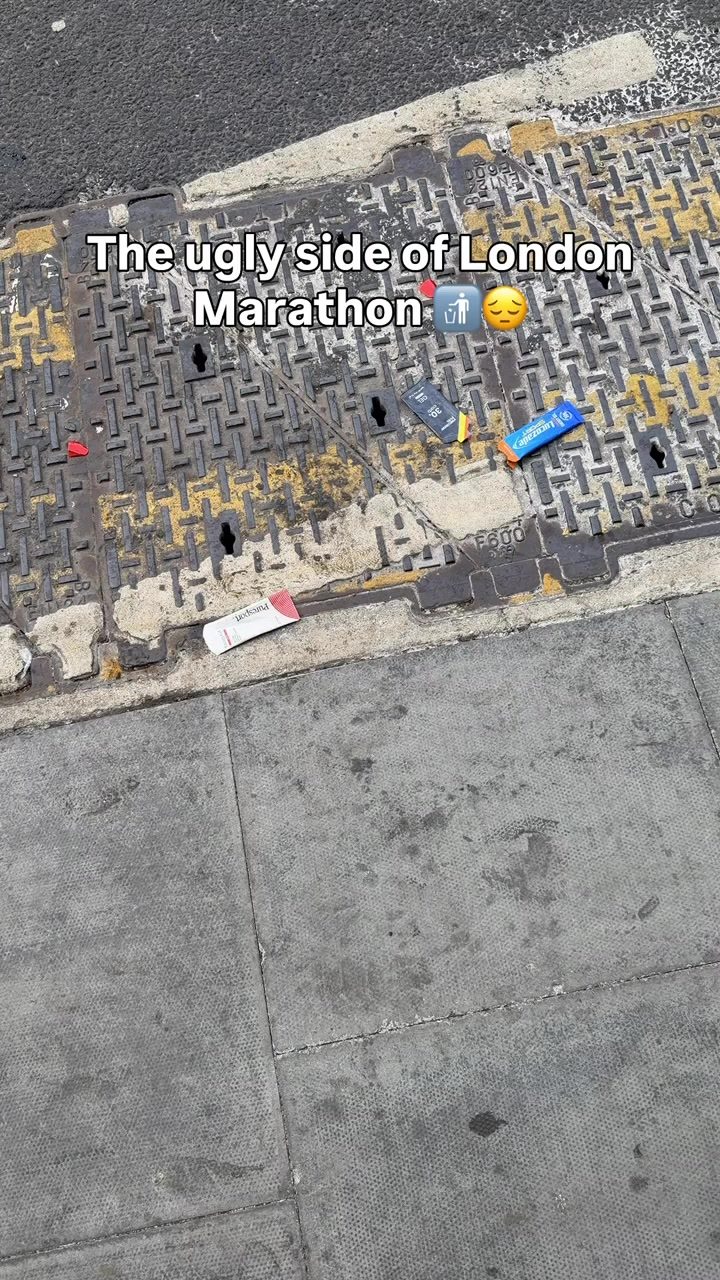 Kendal Mint Co ad. Angle: The ugly side of the London Marathon: gel litter