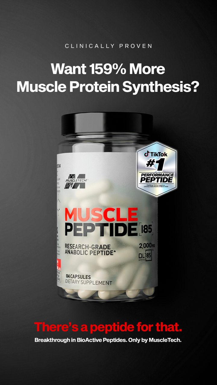Muscletech ad. Angle: Research-grade: amplify the muscle-building signal