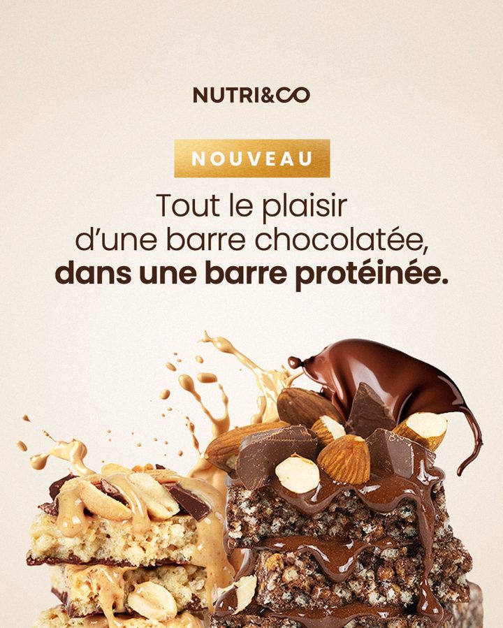 Nutri&Co ad. Angle: All the pleasure of a chocolate bar, in a protein bar