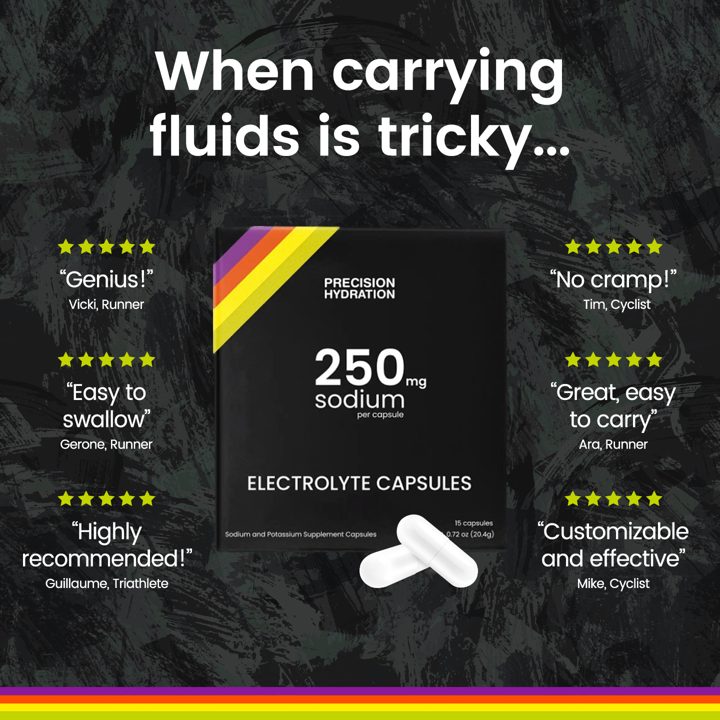 Precision Fuel & Hydration ad. Angle: When carrying fluids is tricky…