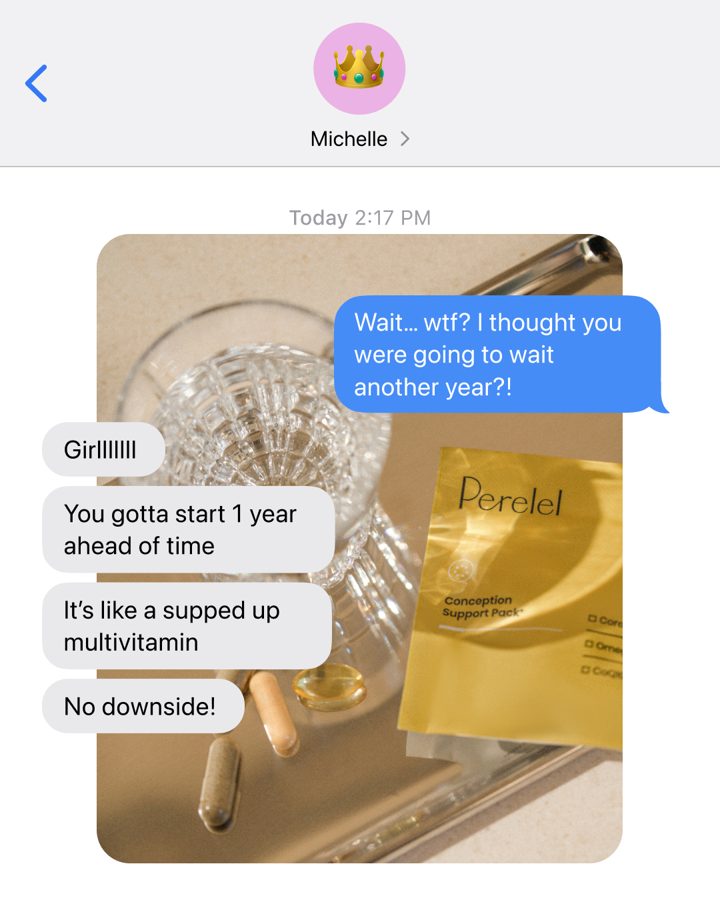Perelel ad. Angle: A text conversation between friends