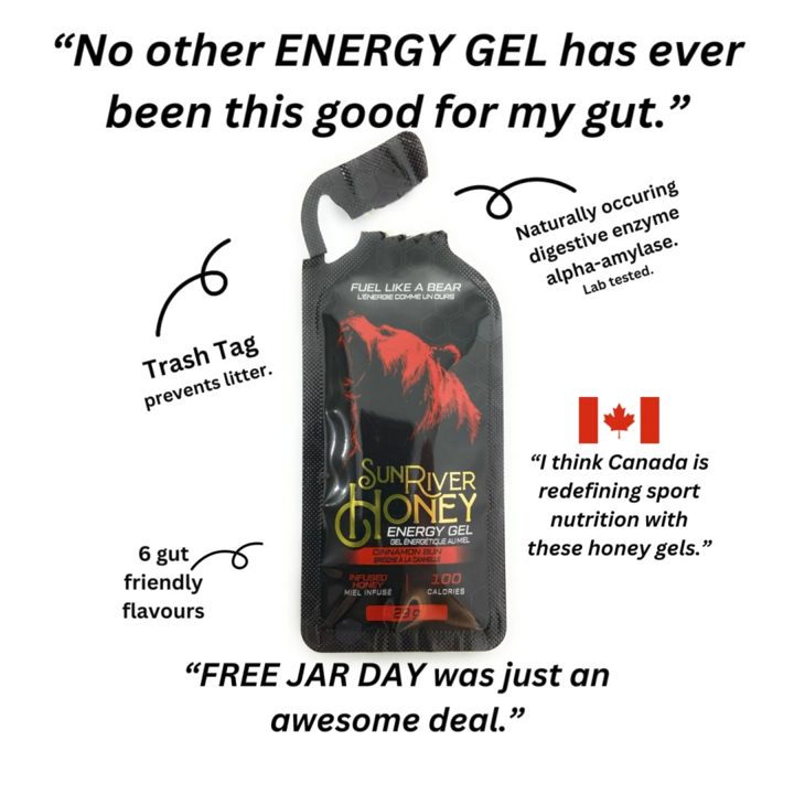 Sun River Honey ad. Angle: "No other energy gel has ever been this good for my gut"