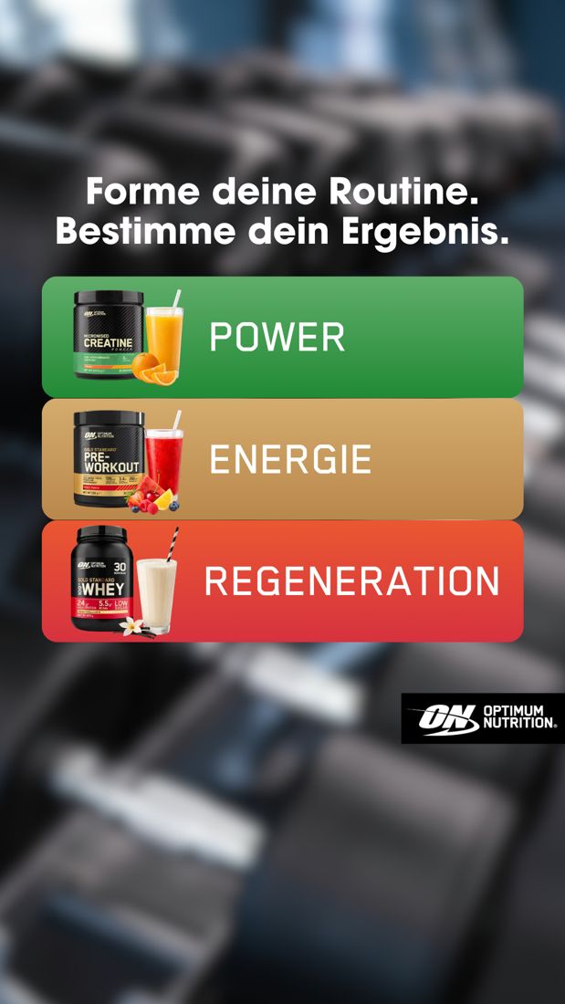Optimum Nutrition ad. Angle: Build your routine: power, energy, recovery