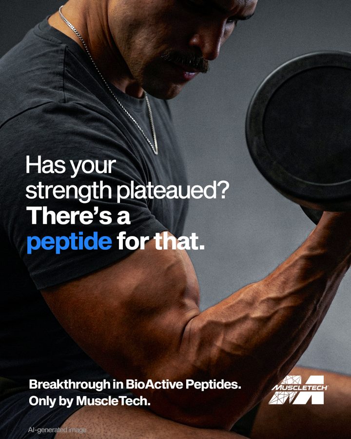 Muscletech ad. Angle: Plateaued? There's a peptide for that