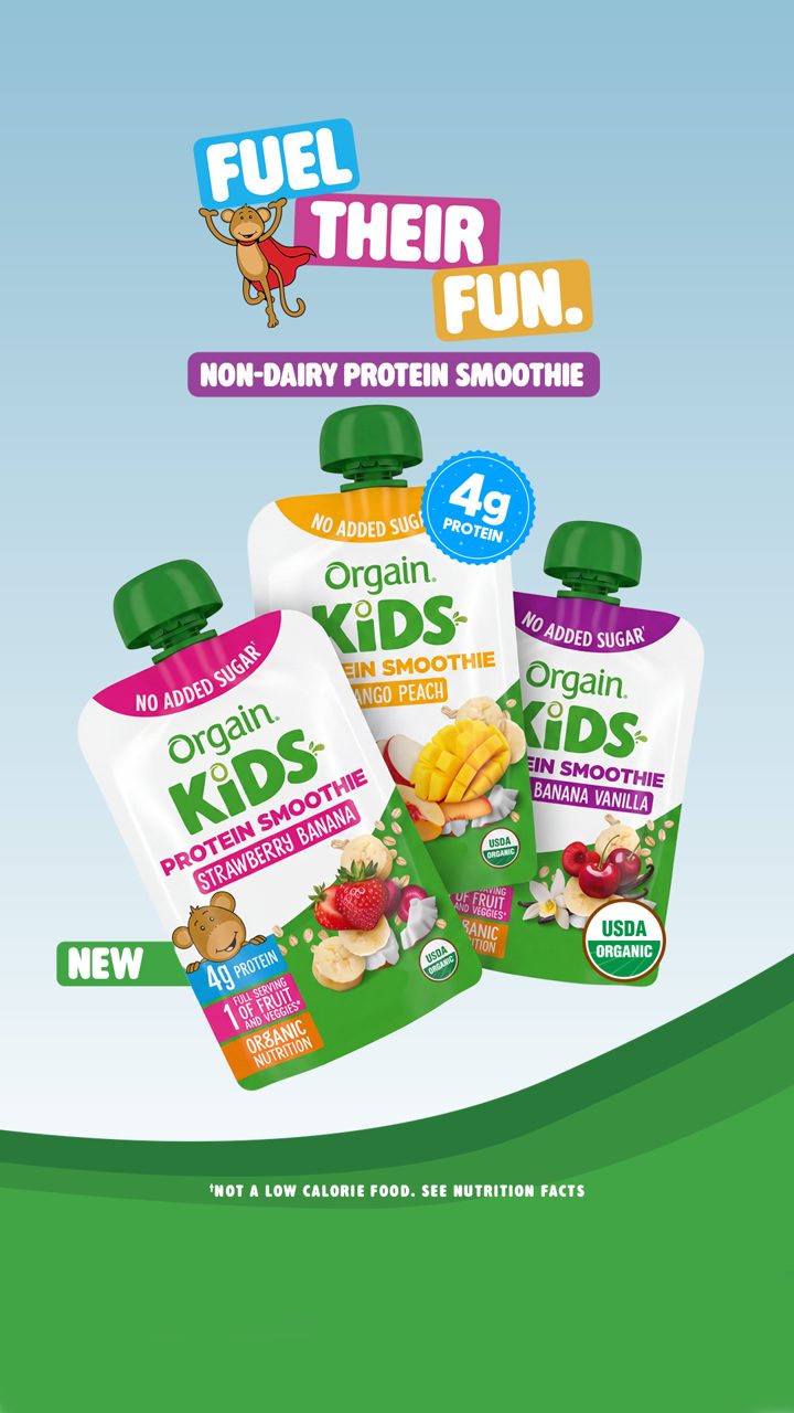 Orgain ad. Angle: New dairy-free protein smoothies for kids