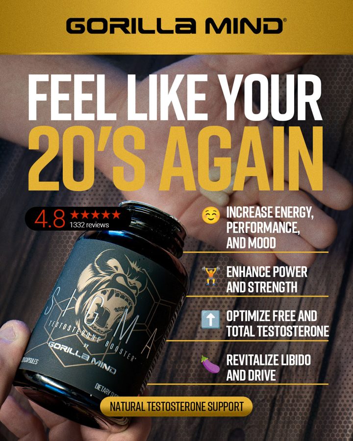 Gorilla Mind ad. Angle: "It raised my levels by 100 points each time"