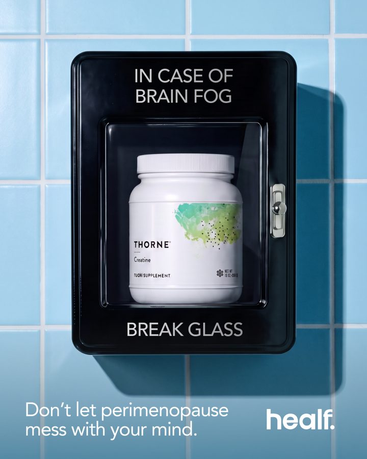 Healf ad. Angle: "In case of perimenopause brain fog, break glass"