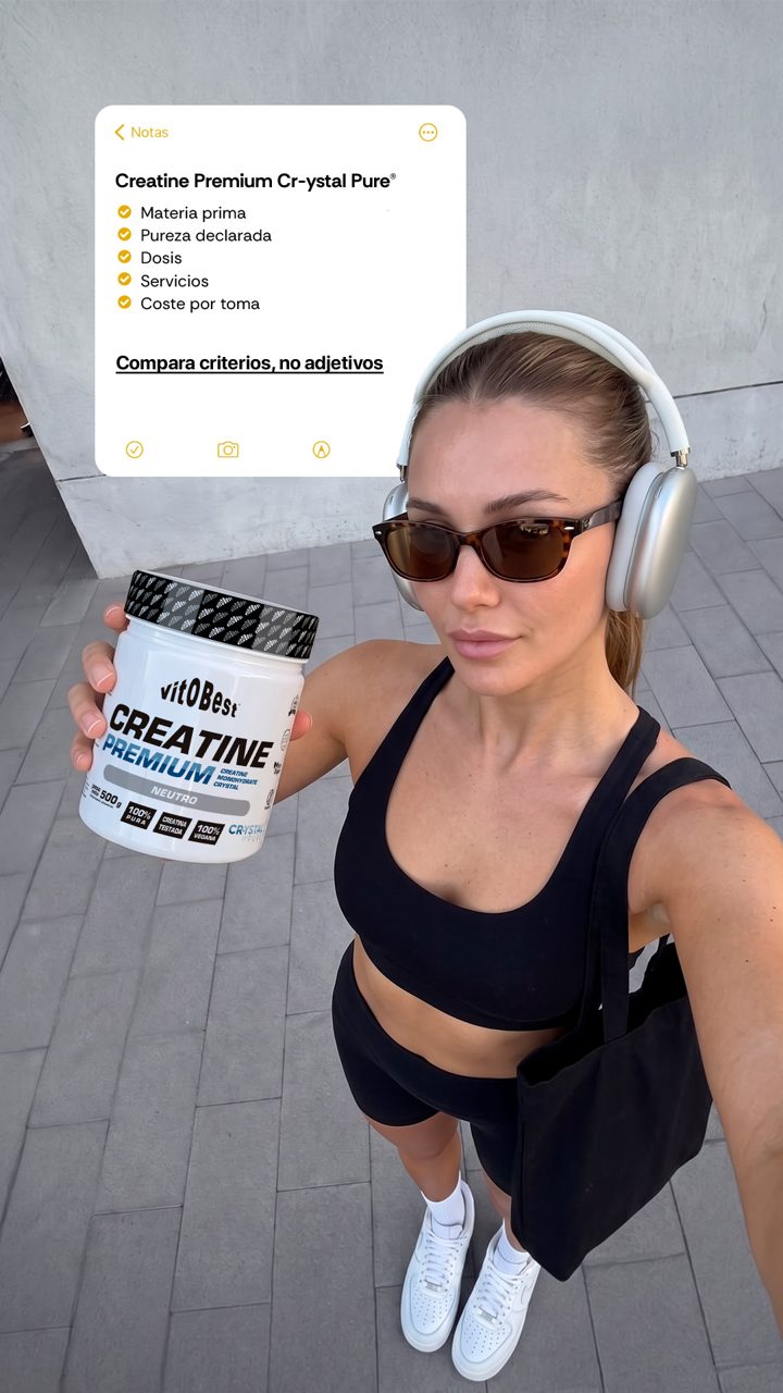 Vitobest ad. Angle: Choose your creatine with criteria: 99.9% purity
