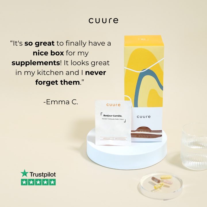 Cuure ad. Angle: "So great to finally have a nice box for my supplements"