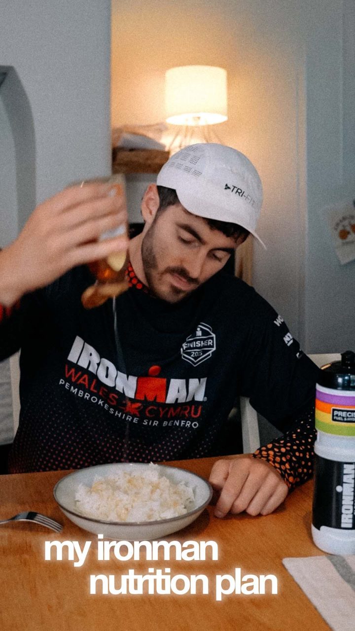 Precision Fuel & Hydration ad. Angle: Copy my exact Ironman nutrition plan, start to finish