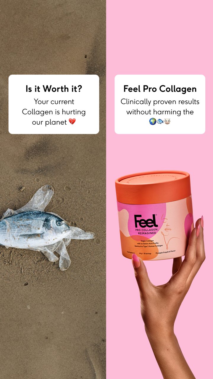 Feel ad. Angle: Stop using collagen with fake science claims