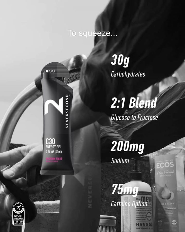 Neversecond ad. Angle: Saturday 3-hour long run: everything works in 30s, so planning is simple counting