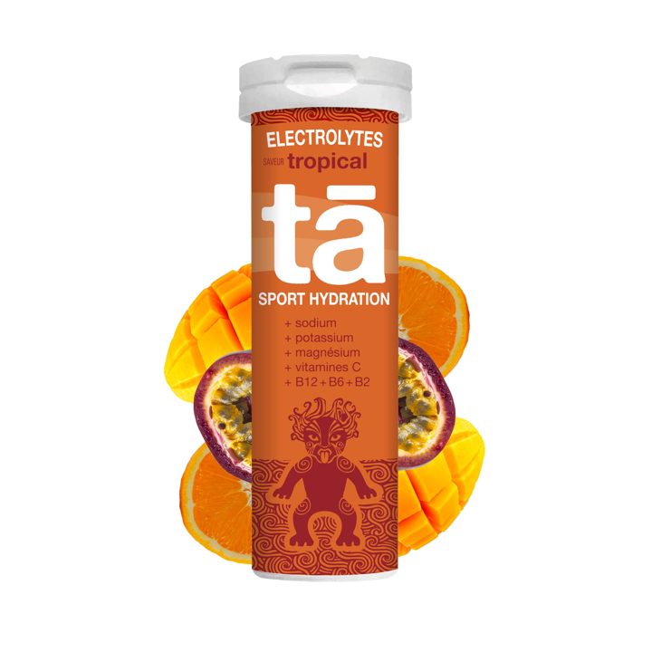 Tā Energy ad. Angle: Effervescent electrolyte tablets: discover the whole range