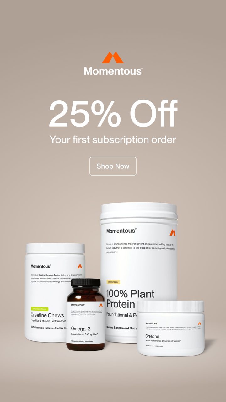 Momentous ad. Angle: 25% off: immunity backed by science, not shortcuts
