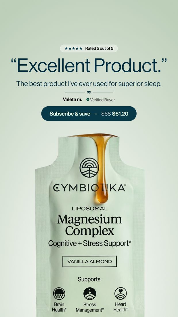 Cymbiotika ad. Angle: Review quote on the pack
