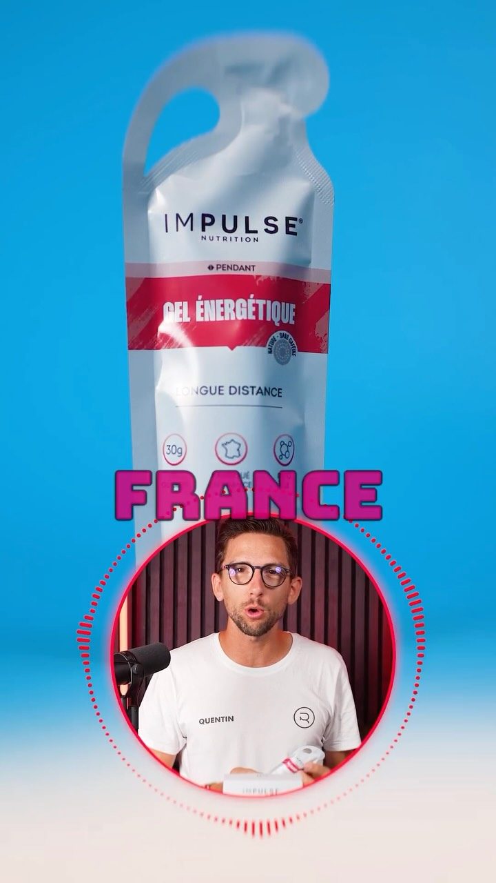 Impulse Nutrition ad. Angle: New gels made in France: 30 g, 1:0.8, fluid and neutral texture