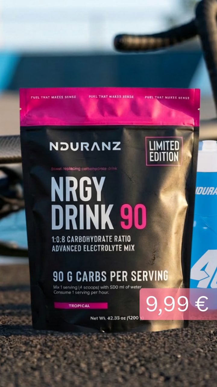 4Endurance ad. Angle: 90 g of carbs in one bottle, now in 7 limited flavours