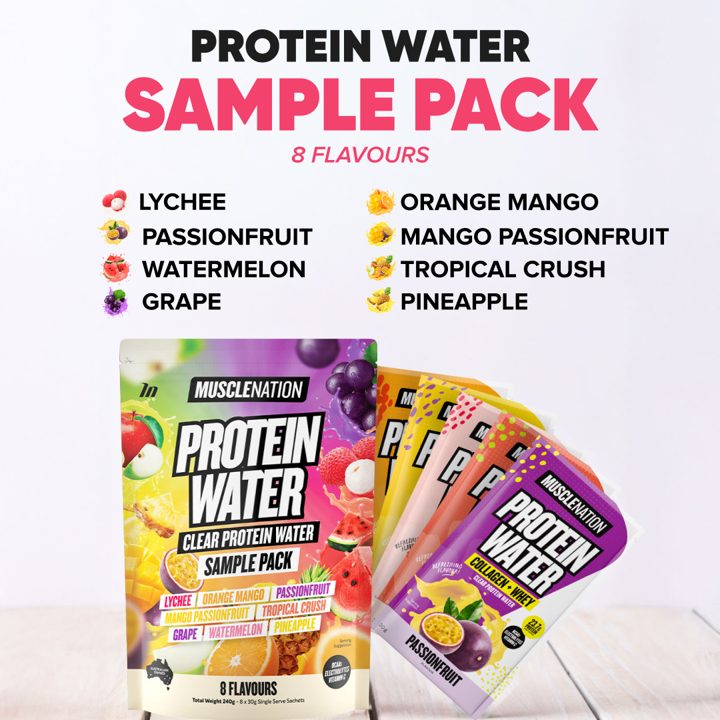 Muscle Nation ad. Angle: Sample pack: try all eight flavours