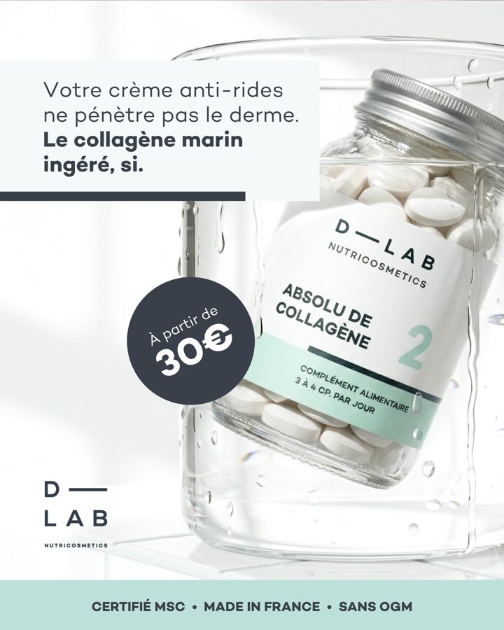 D-Lab Nutricosmetics ad. Angle: Your anti-wrinkle cream can't reach the dermis; ingested collagen can