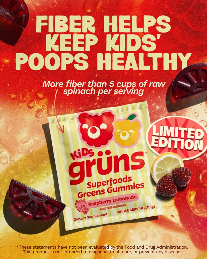 Grüns ad. Angle: Fibre helps keep kids' poops healthy