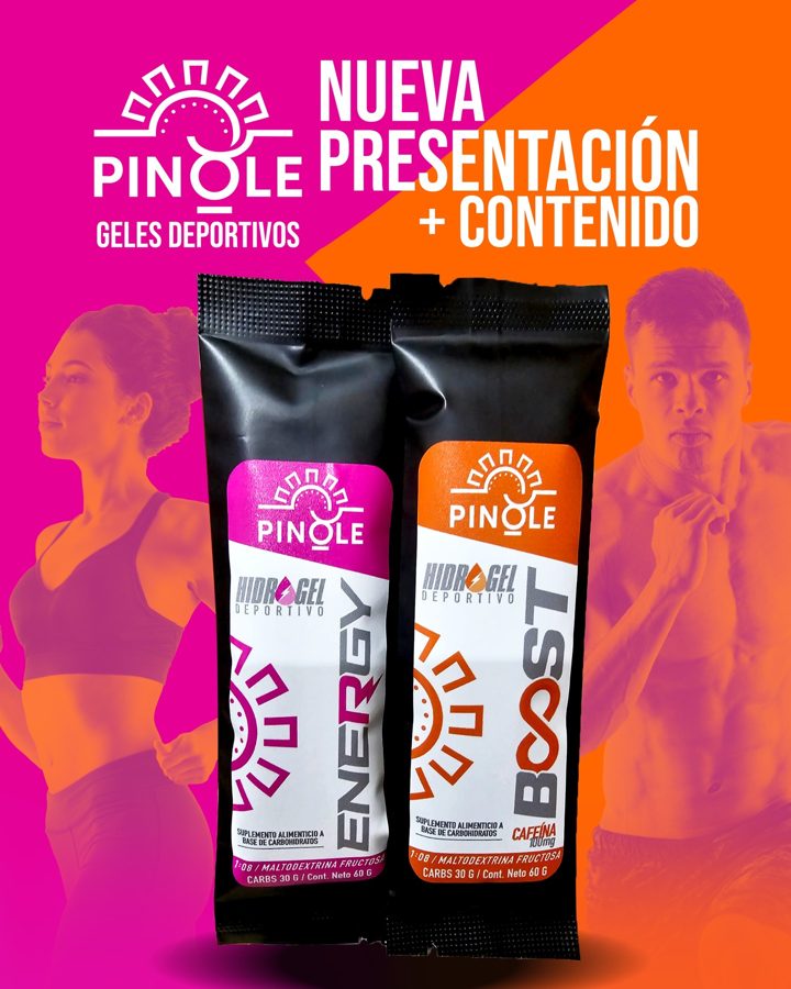 Pinole ad. Angle: New look, more content: gels with and without caffeine