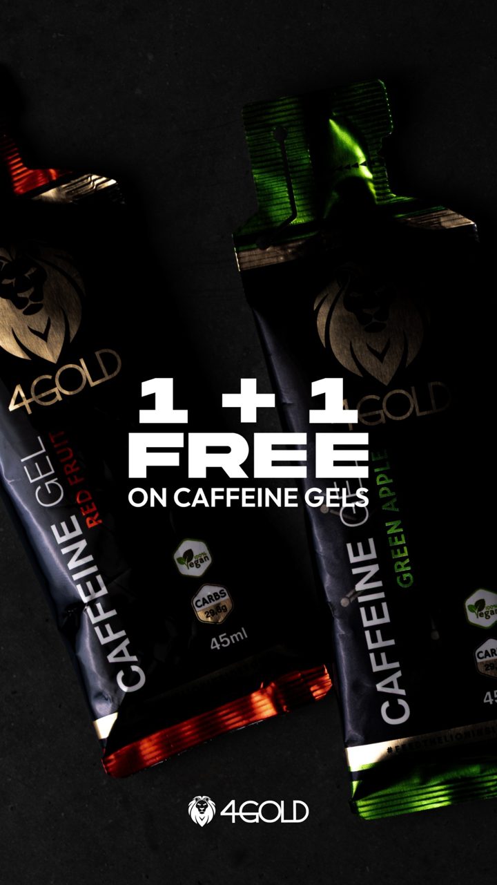 4Gold ad. Angle: 1+1 free on caffeine gels for a limited time