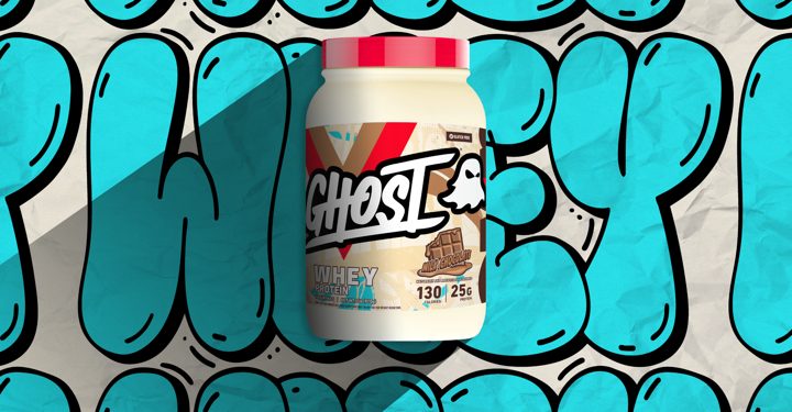 GHOST ad. Angle: 25 g whey with epic flavours in every scoop