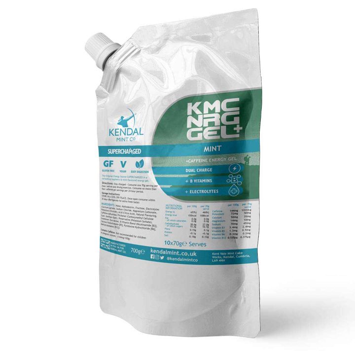 Kendal Mint Co ad. Angle: Refill pouch of an award-winning, Informed Sport gel