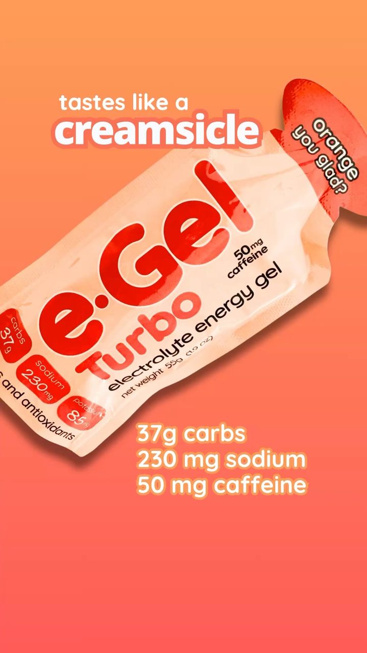 Crank Sports ad. Angle: Tastes like a creamsicle: 37 g carbs, 230 mg sodium, 50 mg caffeine