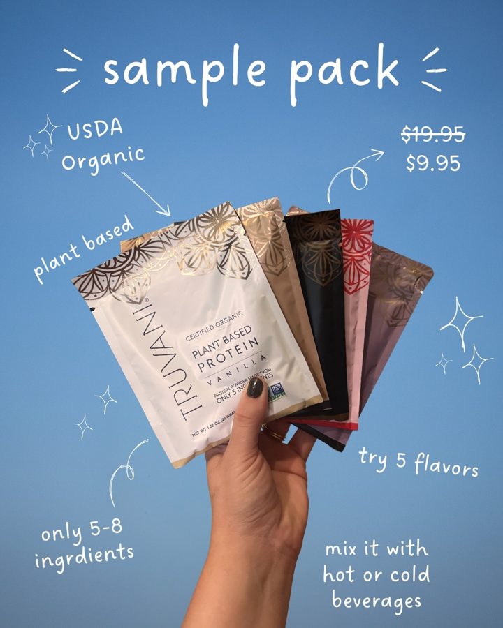 Truvani ad. Angle: Try our 5 bestselling flavours in a sample pack at 50% off