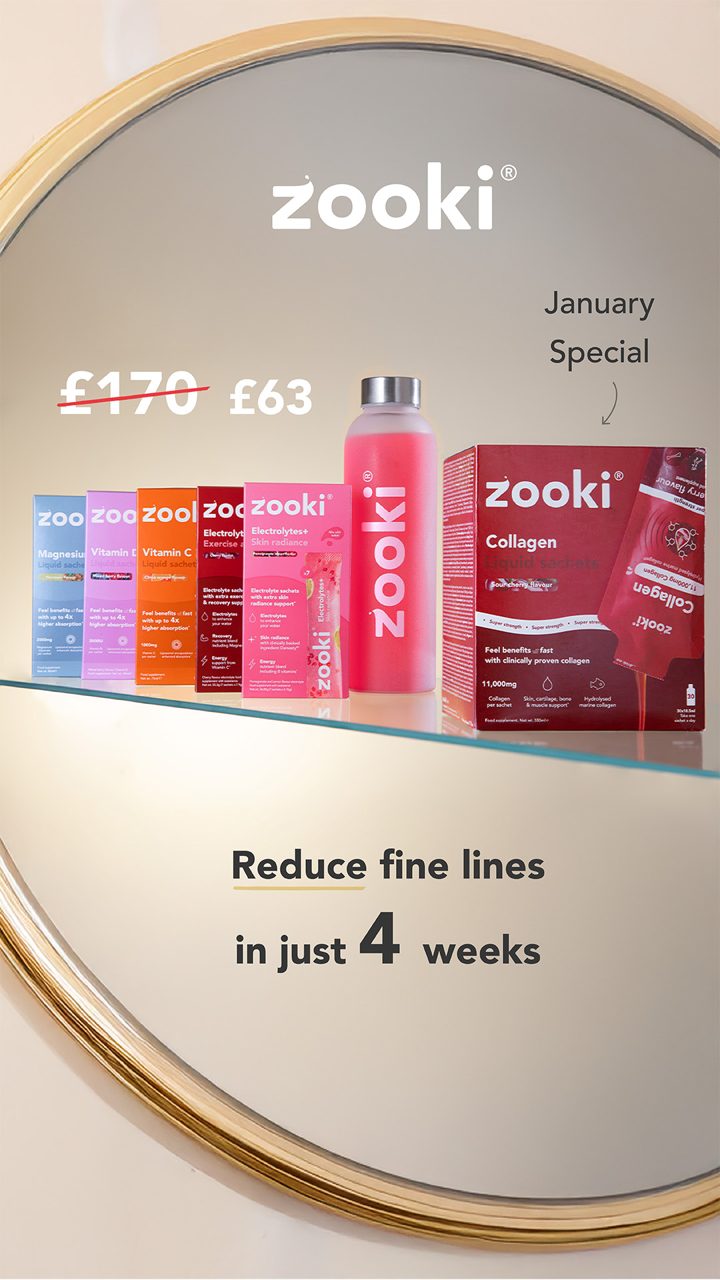 Zooki ad. Angle: January special: reduce fine lines in four weeks
