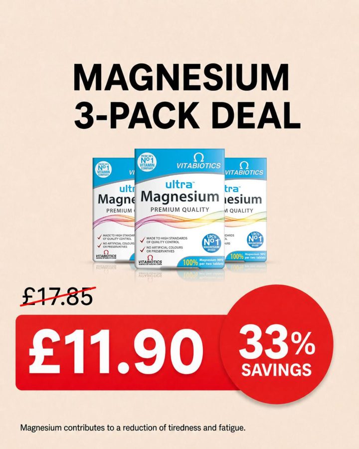 Vitabiotics ad. Angle: 3-pack deal, 33% savings