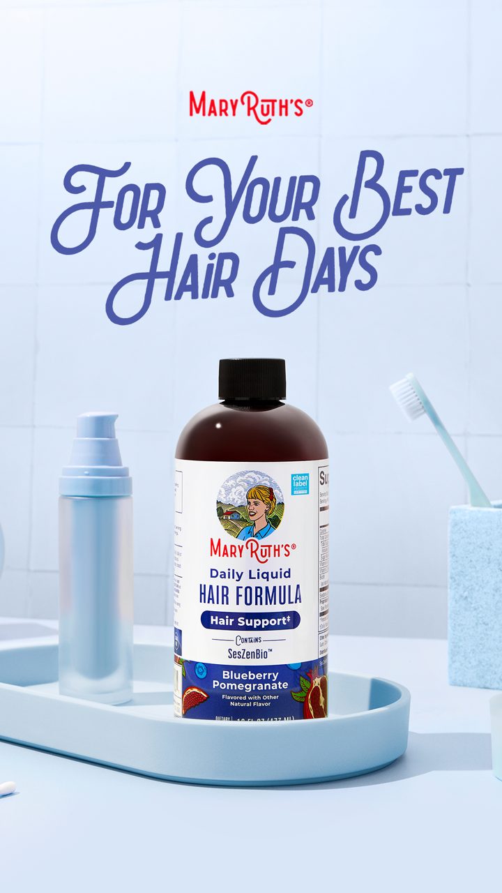 Mary Ruth's ad. Angle: New: a daily liquid hair formula