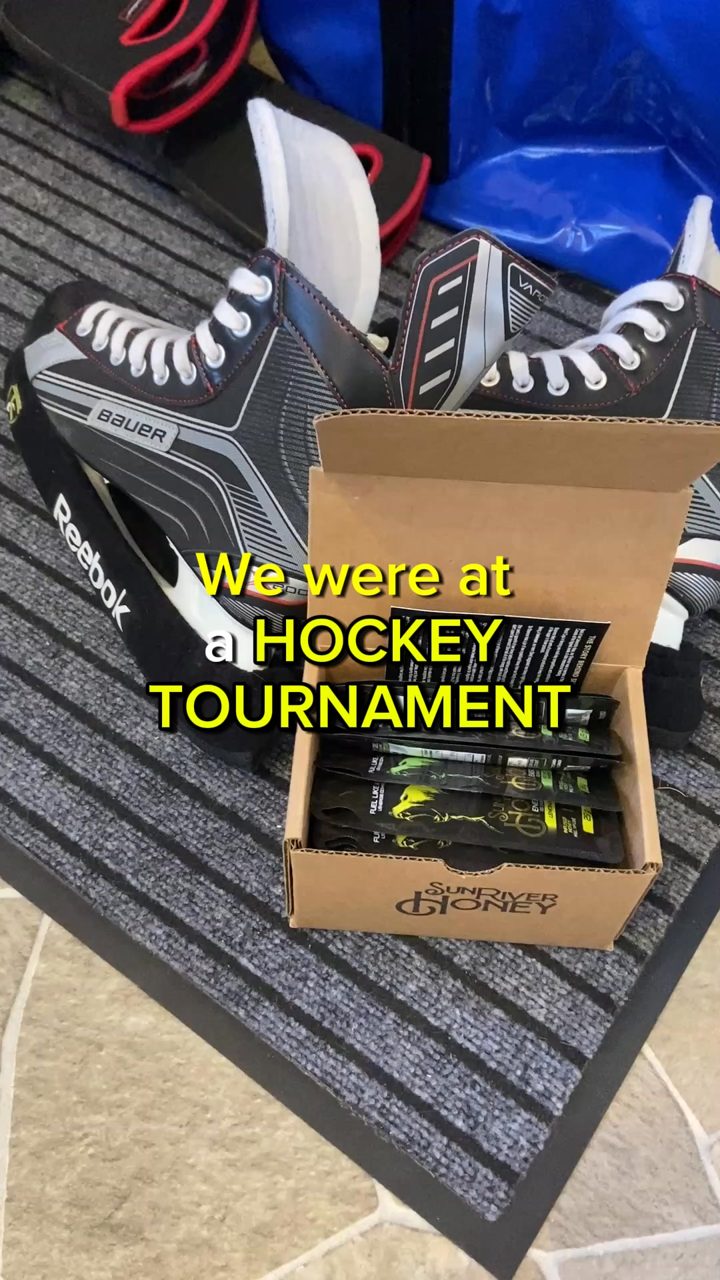 Sun River Honey ad. Angle: Mid-game fuel for kids' hockey: stomach-friendly real food